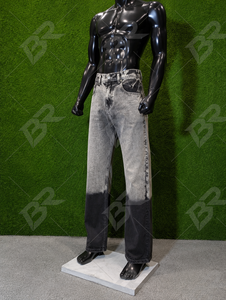 Jean en denim délavé coupe droite taille haute pour homme, style vintage, décontracté, en coton mi-lourd, coupe régulière, idéal pour l'automne - Product Image 4