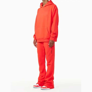 Ensemble de survêtement unisexe à bas prix, pantalon évasé à double taille et respirant 100% coton, avec sweat à capuche, strass, pour l'automne, logo vierge - Product Image 3