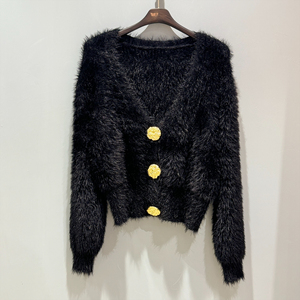 Cárdigan de Jacquard Afelpado con Cuello en V de Nailon para Mujer, Personalizable OEM, de Invierno, con Mangas Largas, Tejido Cálido, Estilo Casual - Product Image 1