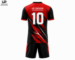 ชุดเสื้อฟุตบอลสีแดงดำแบบกำหนดเอง, ชุดยูนิฟอร์มฟุตบอลชายแบบซับลิเมชั่นพร้อมกางเกงขาสั้น, ผู้ผลิตชุดกีฬาทีมขายส่ง - Product Image 3
