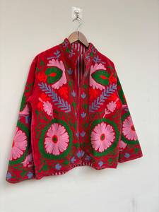 Manteau d'hiver vintage unique en velours brodé Suzani, fait main, tricoté, col montant, en coton, réversible, longueur standard - Product Image 5