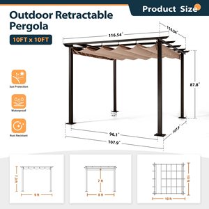 Pergola incurvée moderne arches en aluminium tonnelles colonnes de pergola gazebos système de toit de pergola étanche, 3x3/3x4/3x6 - Product Image 3