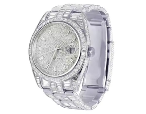 Best Offer Baguette VVS Moissanite <b>Diamond</b> On Dial White Tone Mechanical Automatic Iced Out <b>Watch</b> Hip Hop Luxury Men Fashion - Product Image 1