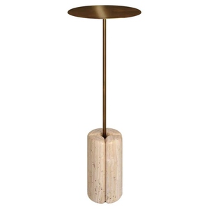 Most Selling brass <b>drink</b> table in carved unfilled travertine and cast brass luxury modern minimalist side table - Product Image 1