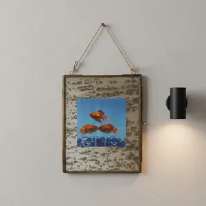 Artisan Design Brass/Glass Rectangle <b>Photo</b> <b>Frame</b> Black Vertical Design with Rope Hanger Decorative Wall Art for Home Interior - Product Image 1