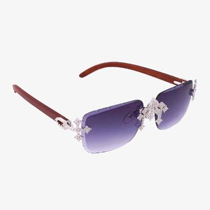 Iced Out Rimless Crystal Sunglasses <b>Wood</b> <b>Temple</b> Unisex Fashion Eyewear for Party Casual Luxury Shades - Product Image 1