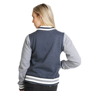 ELEGANT CORPORATION Men's Navy Blue Gray Casual Leather Varsity Jacket Horn Button Front Stand Collar Windproof Fleece Outerwear - Product Image 4