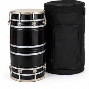 Dhol Punjabi Noir Élégant avec Accents Argentés Réfléchissants, Tambour Indien Traditionnel à Double Tête pour Événements Musicaux Culturels - Product Image 3