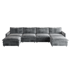 Divano a U in Tessuto Corduroy a 4 Posti, Set Comodo con Seduta Profonda, 2 Poggiapiedi Mobili, Divano Cloud Confortevole per Soggiorno - Product Image 4