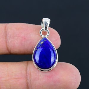 Colgante de Plata de Ley con Lapislázuli Natural 100% en Forma de Pera para Mujer, Collar de Piedras Preciosas DIY, Engaste de Bisel, Mejor Precio - Product Image 5