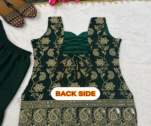 Celebrity Style Georgette Salwar Suit Fancy Party Wedding Ethnic Boutique Collection Latest Green <b>Floor</b>-Length In-Stock Women's - Product Image 4
