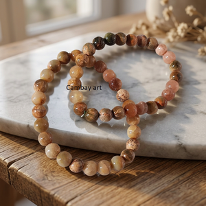 Natural Polychrome Jasper Round Bead <b>Healing</b> <b>Bracelet</b> Handmade Love Theme Home Decoration Wholesale Gemstone Jewelry - Product Image 3