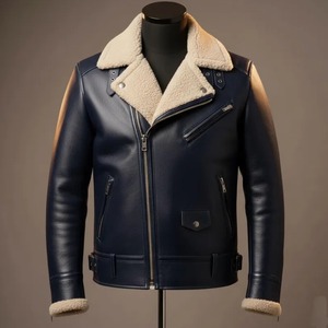 Veste bomber en peau de mouton véritable pour homme, style aviateur - Product Image 4