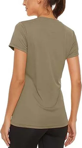 Camiseta de Cuello Redondo Verde Oliva para Mujer, Manga Corta, Corte Regular, Tejido Jersey de Secado Rápido, Ropa Casual para Todas las Temporadas - Product Image 4