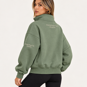 Sudadera unisex oversize con media cremallera, manga raglán, cuello alto, estampado de letras y efecto lavado. - Product Image 3