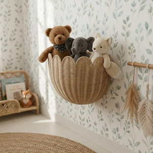 Étagère murale en rotin festonné, tressée à la main, pièce unique, forme ovale, pour chambre d'enfant, rangement et décoration de salle de bain, vente en gros - Product Image 1
