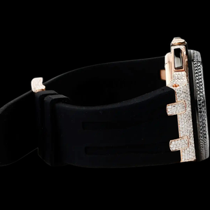 Customized Handmade Half Iced Out Round Dial Two Tone Moissanite Diamond With <b>Black</b> Rubber Band Mechanical Wristwatch for <b>Man's</b> - Product Image 4