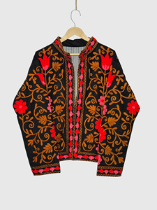 Floral Embroidered Cotton Jacket Women'<b>s</b> Plus Size Prairie Chic Autumn Style Mandarin Collar Full Sleeve Pullover - Product Image 1