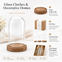 Cloche en verre soufflé à la main de qualité supérieure avec base en bois, dôme décoratif pour fleurs, bougies, décoration Art Déco, centre de table