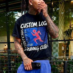 เสื้อยืดคอตตอนโอเวอร์ไซส์ลายกราฟิกสำหรับชมรมวิ่ง ทรงหลวม สไตล์สตรีทแวร์ แฟชั่นกีฬา เสื้อยืดฤดูร้อน ขายส่งจากผู้ผลิต - Product Image 3