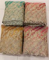 Tissu de luxe en soie Zari brodé floral, tissu indien pour mariage, textile ethnique de créateur, matière pour Saree, Lehenga, Dupatta, robe