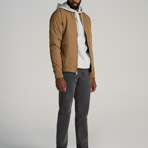 Solid Color Full Zipper Men's Winter Bomber <b>Jacket</b> with <b>Canvas</b> Fabric Front Logo Premium Quality Lightweight - Product Image 1