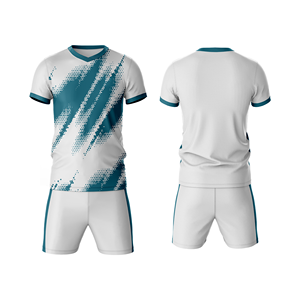 Ensemble de maillots de football blanc et bleu pour hommes, manches courtes, col en V, respirant, en maille, uniformes pour toutes les saisons, vêtements de sport, 100% polyester, séchage rapide - Product Image 3