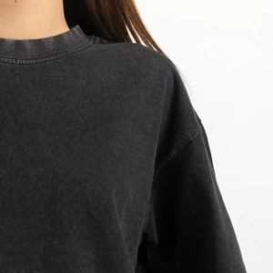 T-shirt décontracté en coton pour femme, col rond, manches courtes, style streetwear, délavé, uni - Product Image 3