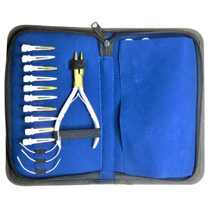OEM ODM Service Hair Extension Tool Kit with White/Gold Pliers, Scissors, Latch <b>Hook</b>, and Sectioning <b>Clips</b> in Yellow Zipper Case - Product Image 5