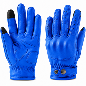 Gants de course en cuir bleus à doigts entiers avec fermeture à boucle, respirants, antidérapants, imperméables et compatibles écran tactile pour la moto et le motocross - Product Image 1