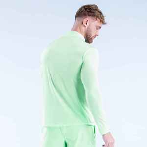 <b>Men's</b> Light Green Long Sleeve Zipper Sport <b>Shirt</b> Quick Dry Breathable <b>Collarless</b> Casual Top Autumn Wear Satin - Product Image 2