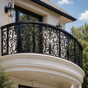 Luxury Curved Wrought Iron Balcony Railing Decorative Outdoor Black Metal Guardrail for Villa Mansion Terrace Balcony - Product Image 3