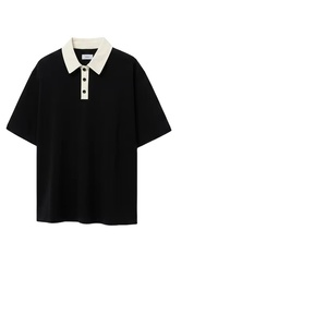 Men's <b>Black</b> Oversized <b>Polo</b> Shirt Contrast Collar Short Sleeve Casual <b>Top</b> - Product Image 1