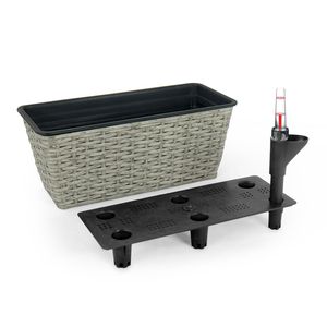 Set di 2 Vasi Intelligenti Rettangolari in Vimini Intrecciato a Mano, Grigio, Autoirriganti per Interni ed Esterni - Product Image 4