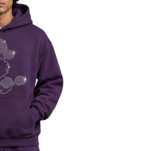 Sweat à capuche violet à strass pour homme, coupe oversize, en polaire, avec logo personnalisé, streetwear, épais, décontracté, hiver - Product Image 4