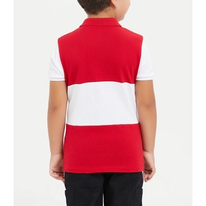 Polo pour garçons, manches courtes, à blocs de couleur, rayé, tricoté, décontracté, coupe classique, rouge et blanc - Product Image 2
