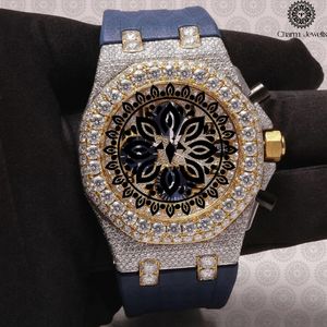 Charm_Jewells Men's Luxury Stainless Steel <b>Watch</b> 43mm Irregular Case Diamond Encrusted Rubber Band <b>Mechanical</b> Chronograph - Product Image 3