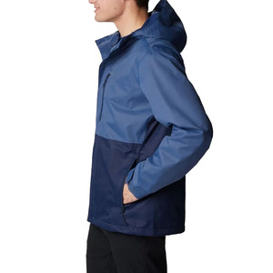 Veste coupe-vent imperméable à capuche pour homme, couleur contrastée bleue, polyester, automne, fermeture éclair, coupe classique - Product Image 3