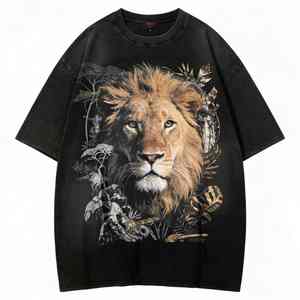 Camiseta personalizada para hombre, extragrande, negra, de algodón, con estampado animal, diseño natural, a la moda. - Product Image 6
