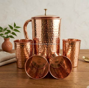Handcrafted Heavy Gauge Copper Water Pitcher and <b>Mug</b> Drinkware Set for Family Tableware - Product Image 5