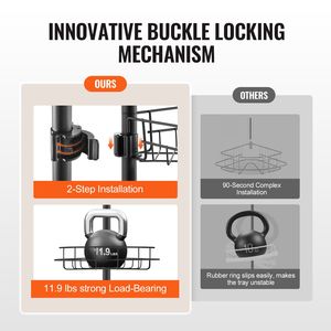 Étagère d'angle de douche multifonctionnelle de 56 à 114 pouces avec barre de tension robuste, résistante à la rouille et à forte capacité de charge pour salle de bain - Product Image 1