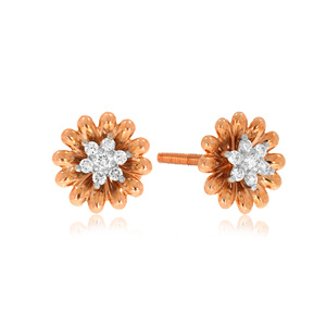ต่างหูเม็ดกลมลายดอกไม้ทรงกลมสีโรสโกลด์14K ทันสมัยสำหรับผู้หญิงเครื่องประดับเพชรสำหรับปลูกในห้องทดลองแบบเรียบง่าย - Product Image 1