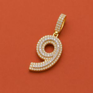 Pendentif porte-bonheur numéro en argent 925, avec breloques Moissanite VVS style Hip Hop, serties de pierres, testées au diamant - Product Image 2