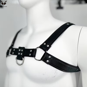 PU Leather Body Harness Set Adjustable Chest Straps Matching Arm Bands <b>Black</b> Punk Rock Style Metal O-<b>Rings</b> Durable Comfortable - Product Image 6