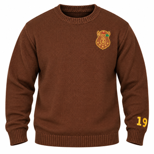 Iota Phi Theta Brown Knit Sweater Mens Crew Neck <b>Long</b> Sleeve Embroidered Crest Ribbed Cuffs Hem Warm Casual <b>Cardigan</b> Winter - Product Image 3