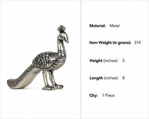 Figurine de paon antique en argent poli, sculptée à la main, en métal, objet décoratif pour cadeaux et événements festifs - Product Image 6