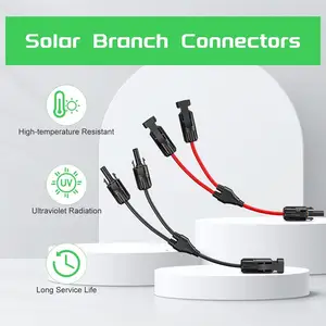 Conectores de energia solar 30A cabo de ramificação em Y, adaptador paralelo de cabo solar em par para painel solar 1*M/FF+1*F/MM preto vermelho