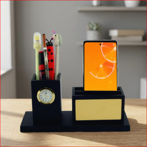Modern Desk Organizer with Clock <b>Phone</b> Holder Pen Stand Memo Slot <b>Office</b> Desktop Gift - Product Image 6