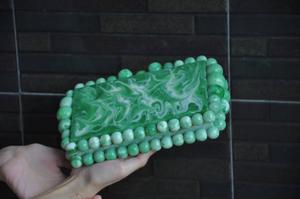 Bolso de mano acrílico verde claro efecto mármol con asa de cuentas gruesas, cartera rígida para fiesta nupcial, venta al por mayor - Product Image 3