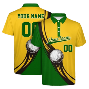 Chemises décontractées pour hommes de haute qualité OEM, manches courtes, boutonnées, longueur normale, séchage rapide, polyester, élasthanne, imprimées, pour le golf - Product Image 1